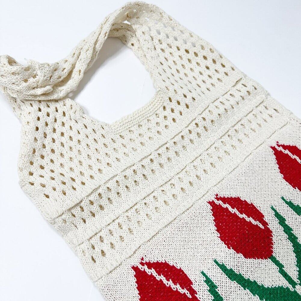 2/$30 NEW Tulip Crochet Farmers Market Tote Bag Cream Beige - Picture 4 of 13